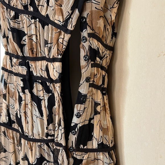 INC International Concepts 100% Silk Black and Tan Floral Midi Dress size 2 - Picture 12 of 13
